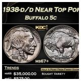 1938-d/d Buffalo Nickel Near Top Pop 5c ms67+ SEGS