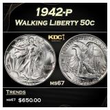 1942-p Walking Liberty Half Dollar 50c ms67 SEGS