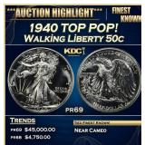 1940 Proof Walking Liberty Half Dollar TOP POP! 50