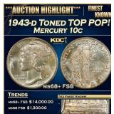 1943-d Mercury Dime Toned TOP POP! 10c ms68+ FSB S