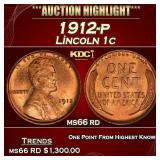 1912-p Lincoln Cent 1c ms66 rd SEGS