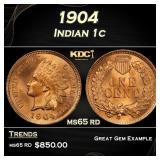 1904 Indian Cent . 1c Grades ms65 rd