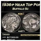 1936-p Buffalo Nickel Near Top Pop 5c ms67+ SEGS