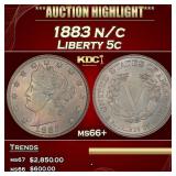 1883 n/c Liberty Nickel 5c ms66+ SEGS