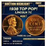 1938 Proof Lincoln Cent TOP POP! 1c pr68 rd cam SE