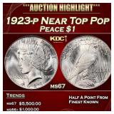 1923-p Peace Dollar Near Top Pop $1 ms67 SEGS