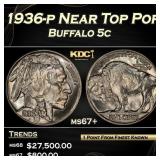 1936-p Buffalo Nickel Near Top Pop 5c ms67+ SEGS