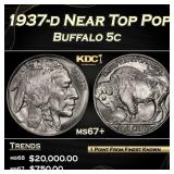1937-d Buffalo Nickel Near Top Pop 5c ms67+ SEGS
