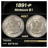 1891-p Morgan Dollar $1 Grades ms64
