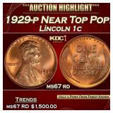 1929-p Lincoln Cent Near Top Pop! 1c ms67 rd SEGS