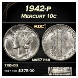 1942-p Mercury Dime 10c ms67 fsb SEGS