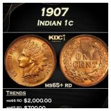 1907 Indian Cent . 1c ms65+ rd SEGS