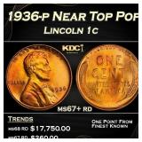 1936-p Lincoln Cent Near Top Pop 1c ms67+ rd SEGS