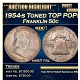 1954-s Franklin Half Dollar Toned TOP POP! 50c ms6