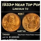 1933-p Lincoln Cent Near Top Pop 1c ms67 rd SEGS