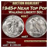 1945-p Walking Liberty Half Dollar Near Top Pop 50
