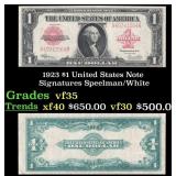 1923 $1 United States Note Grades vf++ Signatures