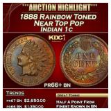 1888 Proof Indian Cent Rainbow Toned Near Top Pop