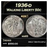 1936-d Walking Liberty Half Dollar 50c Grades ms65