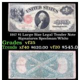 1917 $1 Large Size Legal Tender Note Grades vf+ Si