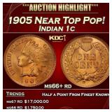 1905 Indian Cent Near Top Pop! 1c ms66+ rd SEGS
