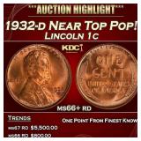 1932-d Lincoln Cent Near Top Pop! 1c ms66+ rd SEGS
