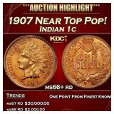 1907 Indian Cent Near Top Pop! 1c ms66+ rd SEGS