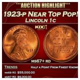 1923-p Lincoln Cent Near Top Pop! 1c ms67+ rd SEGS
