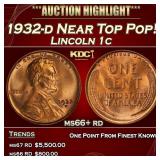1932-d Lincoln Cent Near Top Pop! 1c ms66+ rd SEGS