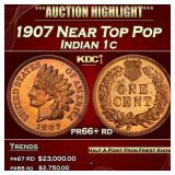 1907 Proof Indian Cent Near Top Pop 1c pr66+ rd SE