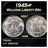 1945-p Walking Liberty Half Dollar 50c Grades ms66