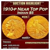 1910-p Gold Indian Half Eagle Near Top Pop $5 ms65