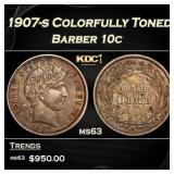 1907-s Barber Dime Colorfully Toned 10c Grades ms6