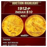 1912-p Gold Indian Eagle $10 ms65+ SEGS