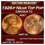 1926-p Lincoln Cent Near Top Pop! 1c ms67 rd SEGS