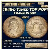 1948-d Franklin Half Dollar Toned TOP POP! 50c ms6