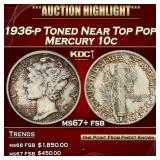 1936-p Mercury Dime Toned Near Top Pop 10c ms67+ f
