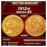 1912-s Gold Indian Half Eagle $5 ms63+ USCG