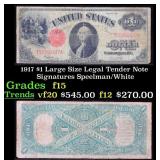 1917 $1 Large Size Legal Tender Note Grades f+ Sig