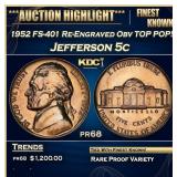 1952 FS-401 Re-Engraved Obv Proof Jefferson Nickel