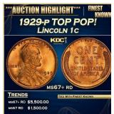 1929-p Lincoln Cent TOP POP! 1c ms67+ rd SEGS