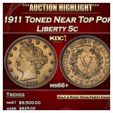 1911 Liberty Nickel Toned Near Top Pop 5c ms66+ SE