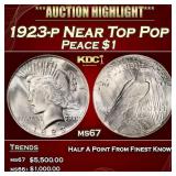 1923-p Peace Dollar Near Top Pop $1 ms67 SEGS