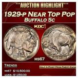 1929-p Buffalo Nickel Near Top Pop 5c ms67 SEGS