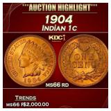 1904 Indian Cent . 1c ms66 rd SEGS