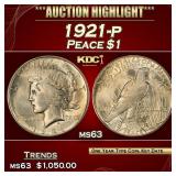 1921-p Peace Dollar $1 ms63 USCG
