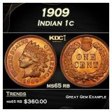 1909 Indian Cent . 1c Grades ms65 rb