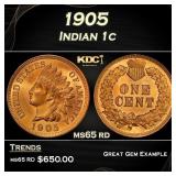 1905 Indian Cent . 1c Grades ms65 rd