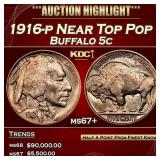 1916-p Buffalo Nickel Near Top Pop 5c ms67+ SEGS