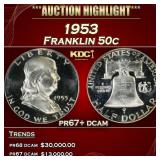 1953 Proof Franklin Half Dollar 50c pr67+ dcam SEG